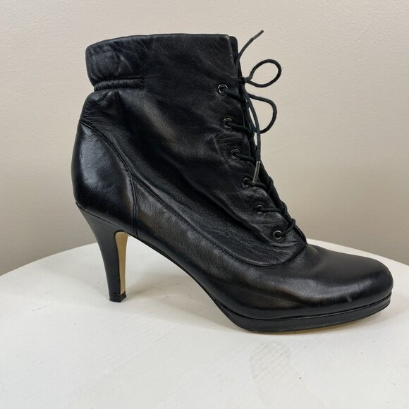 Vintage Womens Lace Up Leather Ankle Boots 9.5 Black Whimsigoth Fairy Grunge - Picture 11 of 16